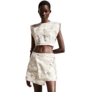 NWOT ZARA khaki camouflage linen blend wrap cargo mini skirt